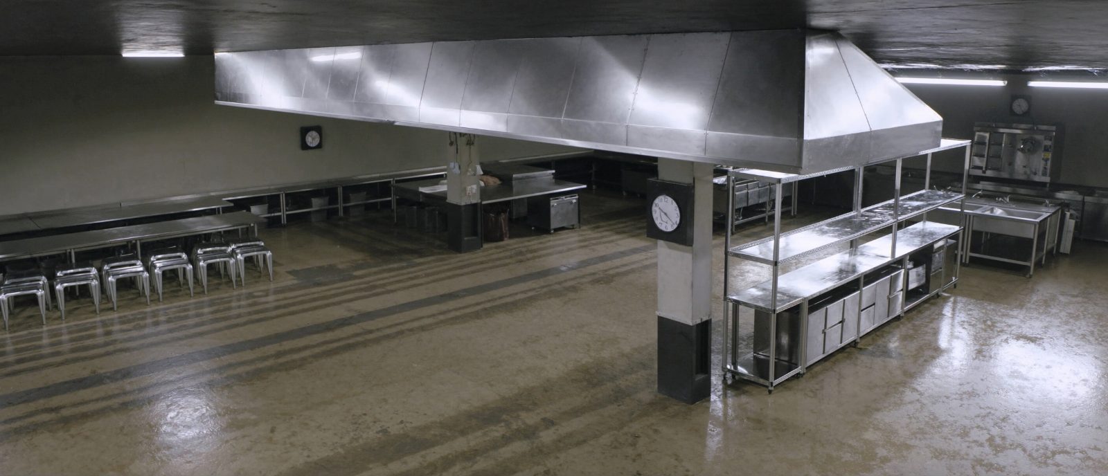 Commercial stainless steel kitchen after a deep clean