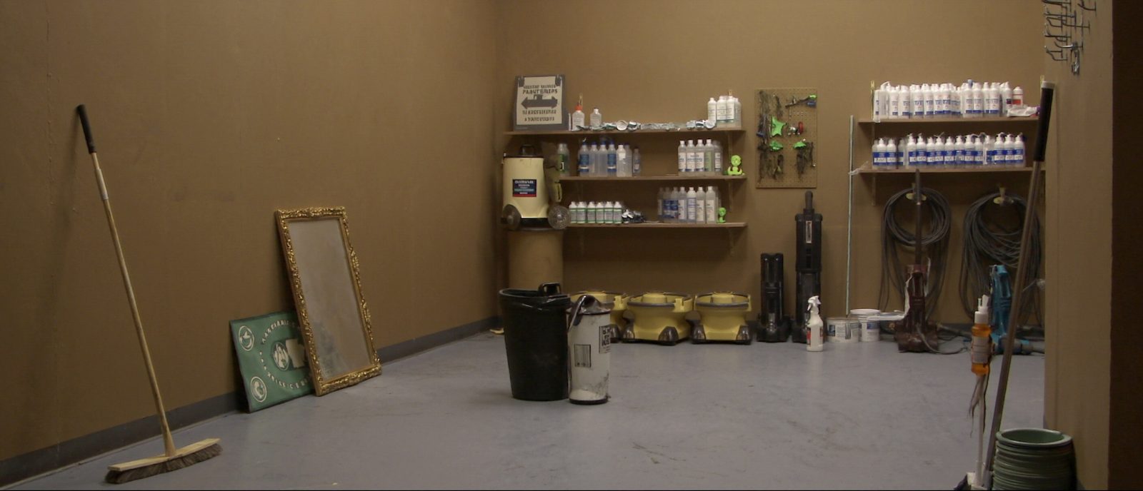 Commercial cleaning equipment store room in strict order