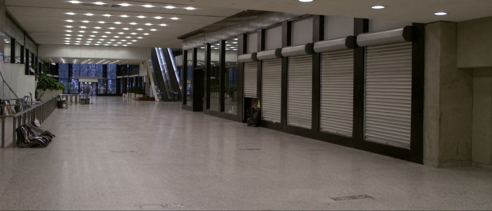 Deserted shopping centre concourse after close